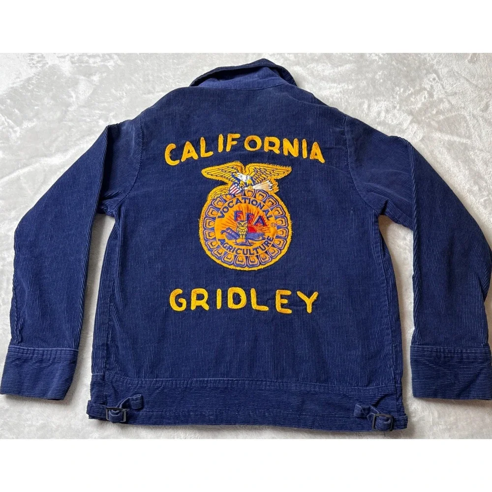 FFA California Gridley Blue Corduroy Jacket Vintage 1977 Future Farmer USA sz 34